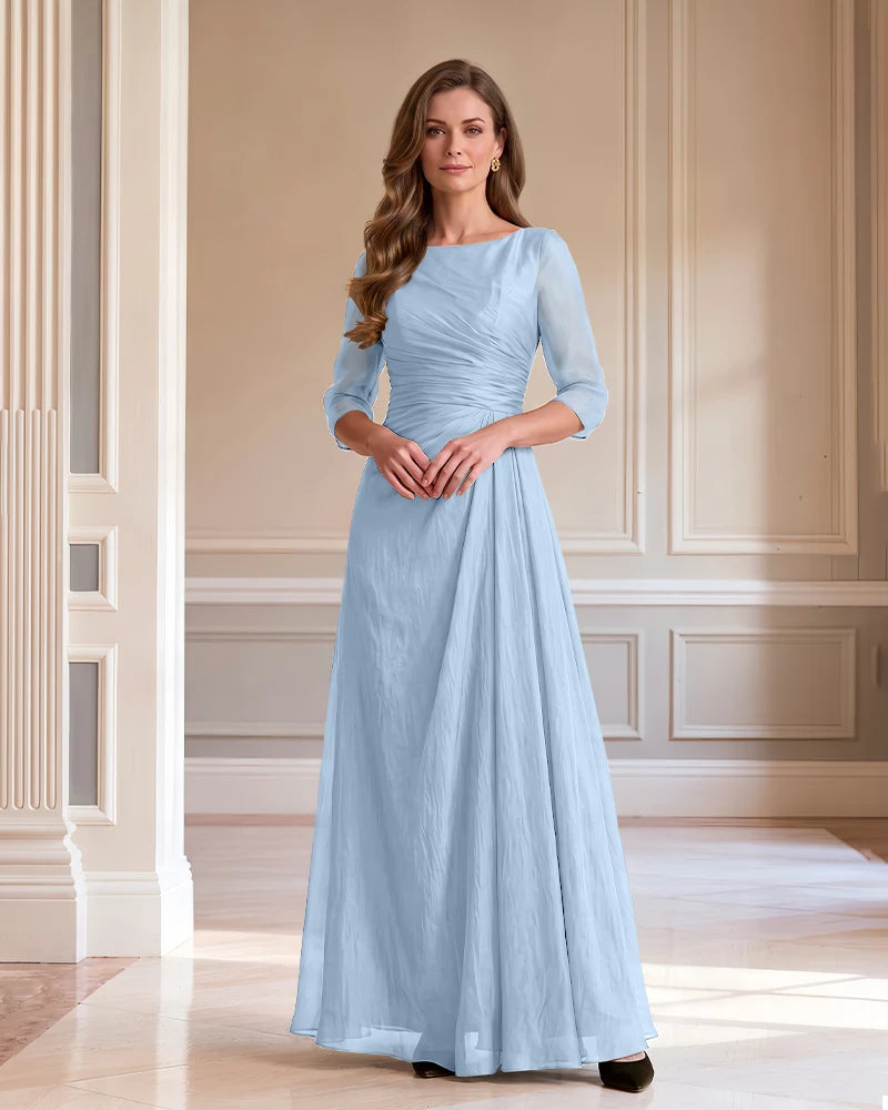 3/4 Sleeve Ruched Chiffon A Line Mother of the Bride Dress