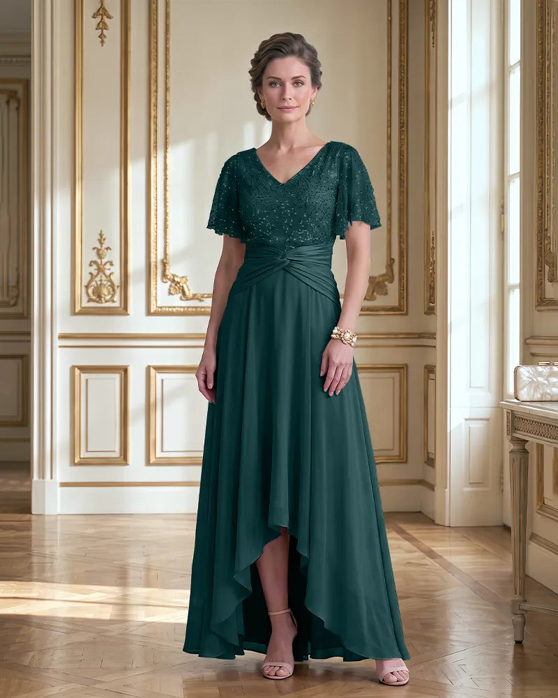 Flutter Sleeve Chiffon High Low Mother of the Bride Dress