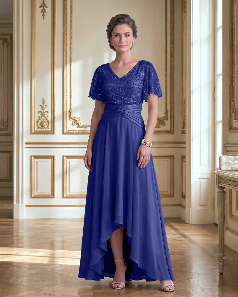 Flutter Sleeve Chiffon High Low Mother of the Bride Dress