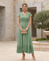 Chiffon V Neck Mother of the Bride Dress with Lace Hem