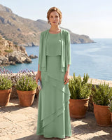 2 Piece Chiffon Jacket Set Tiered Mother of the Bride Dress