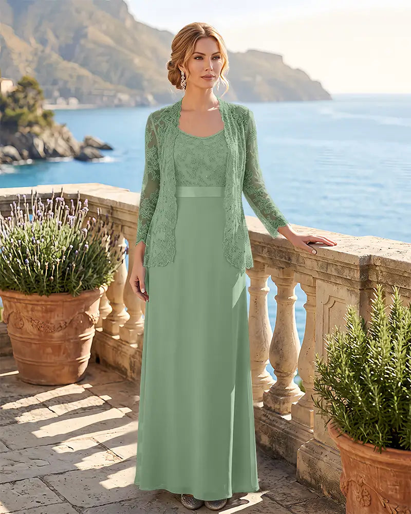 2 Piece Beaded Lace Jacket Mother of the Bride Dress