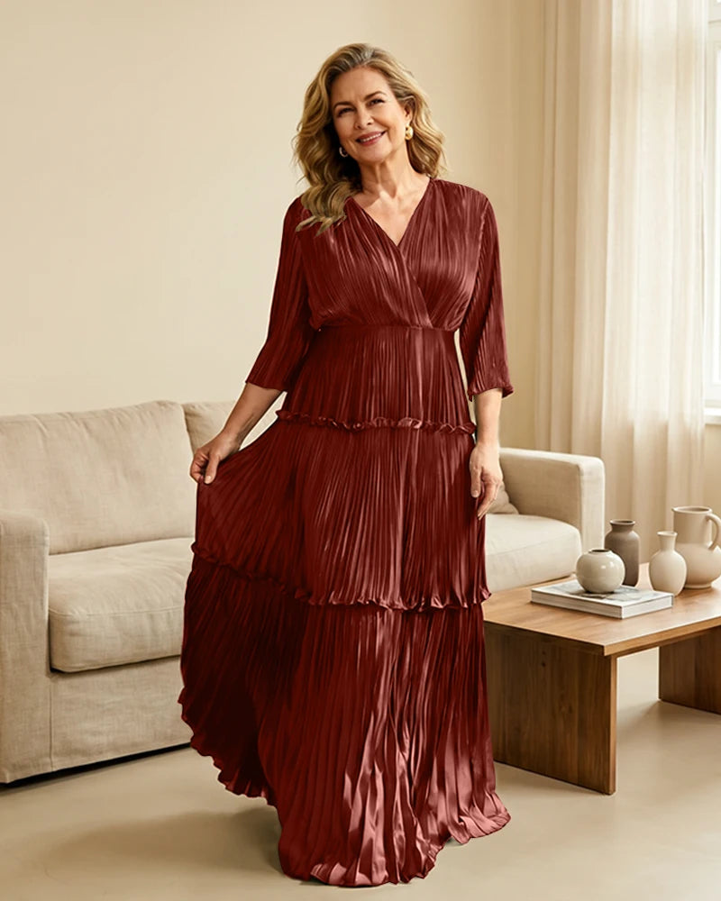 Plus-Size-V-Neck-Satin-Pleated-Tiered-Mother-of-the-Bride-Dress-Burnt-Orange-1