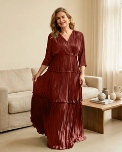 Plus-Size-V-Neck-Satin-Pleated-Tiered-Mother-of-the-Bride-Dress-Burnt-Orange-1