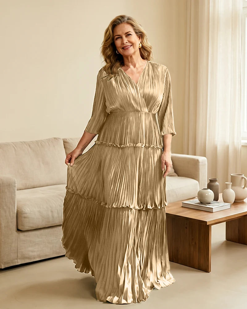 Plus-Size-V-Neck-Satin-Pleated-Tiered-Mother-of-the-Bride-Dress-Champagne-1