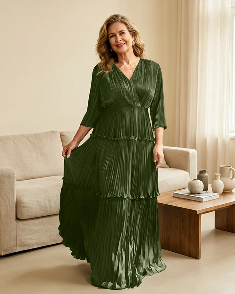 Plus-Size-V-Neck-Satin-Pleated-Tiered-Mother-of-the-Bride-Dress-Clover-1