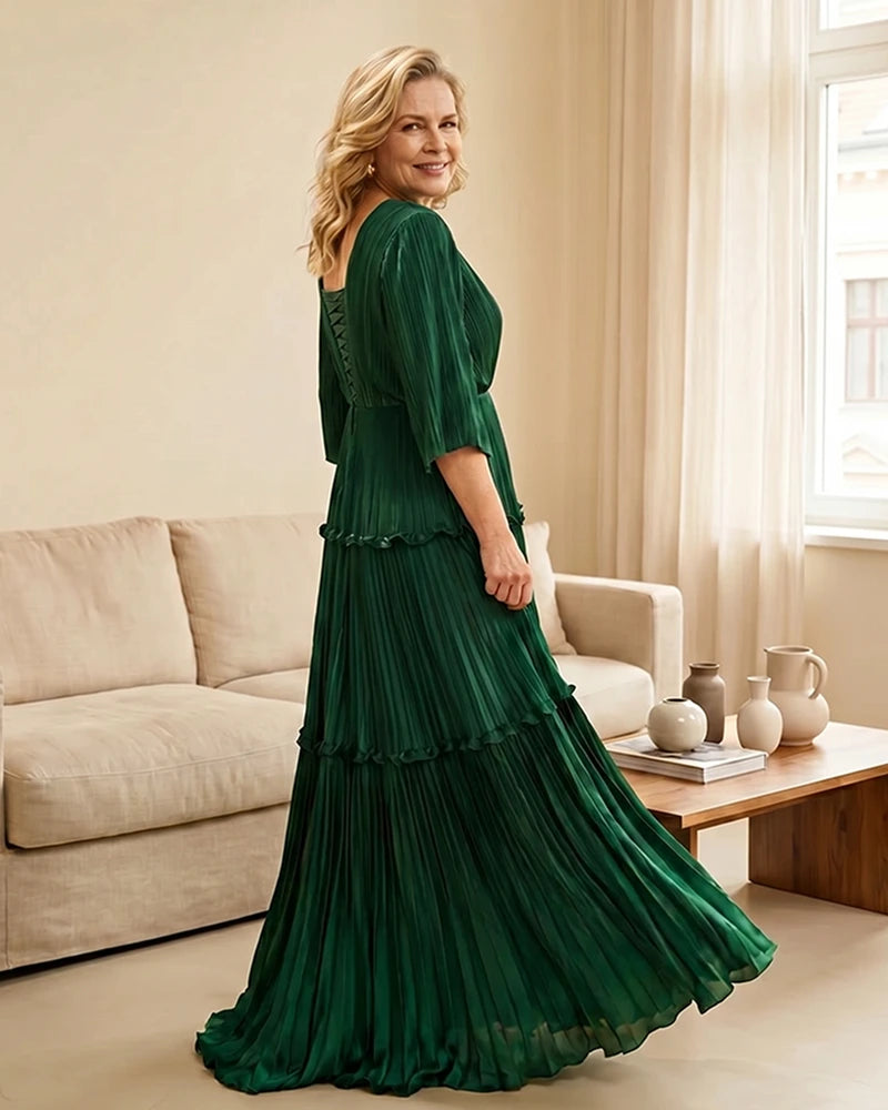 Plus-Size-V-Neck-Satin-Pleated-Tiered-Mother-of-the-Bride-Dress-Emerald-3