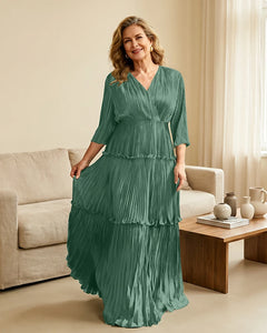 Plus-Size-V-Neck-Satin-Pleated-Tiered-Mother-of-the-Bride-Dress-Eucalyptus-1