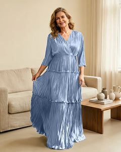 Plus-Size-V-Neck-Satin-Pleated-Tiered-Mother-of-the-Bride-Dress-Lavender-1