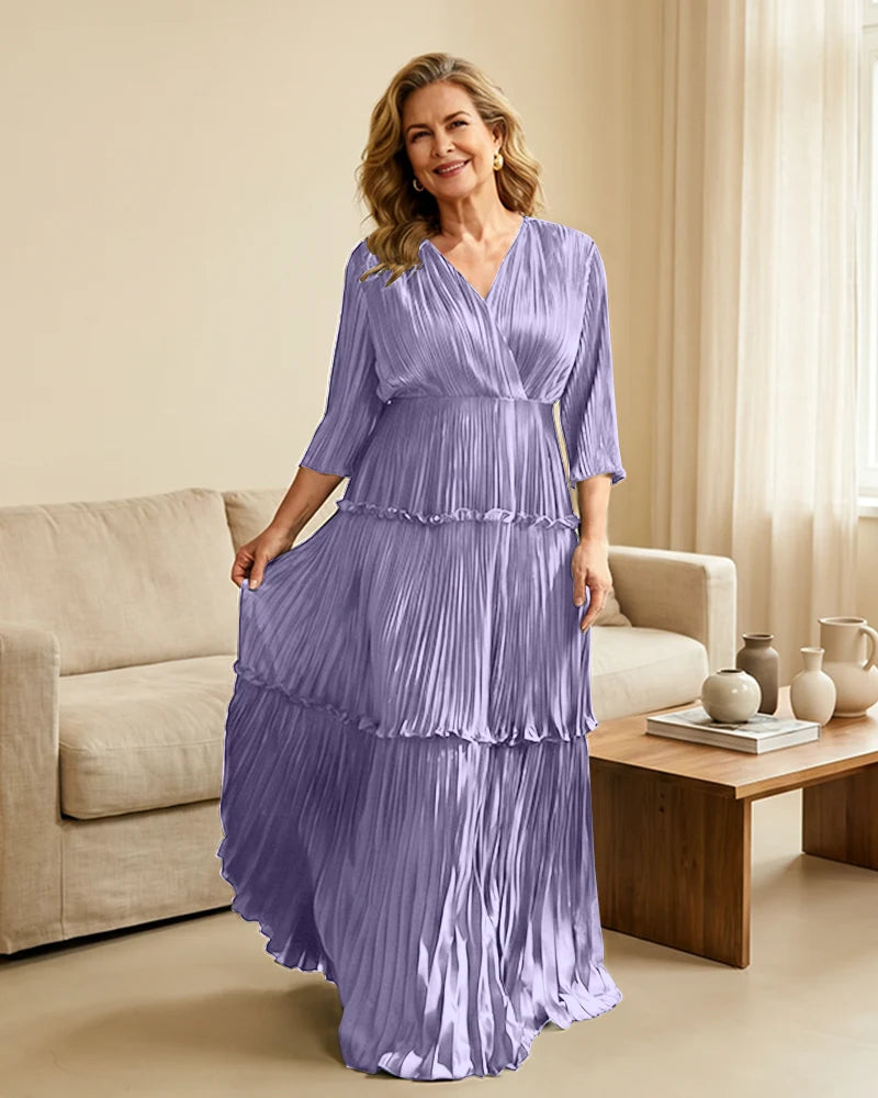 Plus-Size-V-Neck-Satin-Pleated-Tiered-Mother-of-the-Bride-Dress-Lilac-1