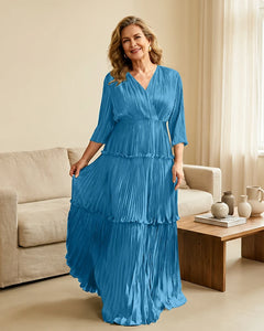 Plus-Size-V-Neck-Satin-Pleated-Tiered-Mother-of-the-Bride-Dress-Ocean-Blue-1