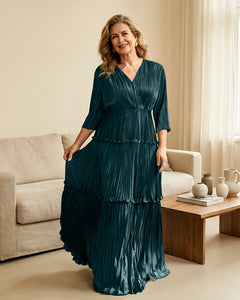 Plus-Size-V-Neck-Satin-Pleated-Tiered-Mother-of-the-Bride-Dress-Peacock-1