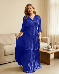 Plus-Size-V-Neck-Satin-Pleated-Tiered-Mother-of-the-Bride-Dress-Royal-Blue-1