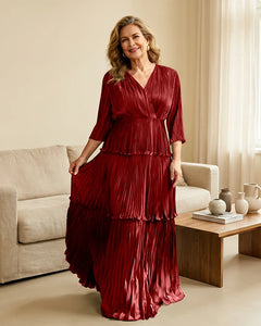 Plus-Size-V-Neck-Satin-Pleated-Tiered-Mother-of-the-Bride-Dress-Terracotta-1