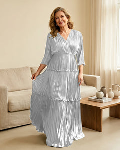 Plus-Size-V-Neck-Satin-Pleated-Tiered-Mother-of-the-Bride-Dress-White-1