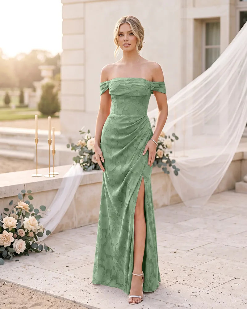 Floral Burnout Off The Shoulder Mermaid Bridesmaid Dress