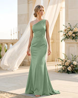 Satin One Shoulder Mermaid Bridesmaid Dress Cutout Back