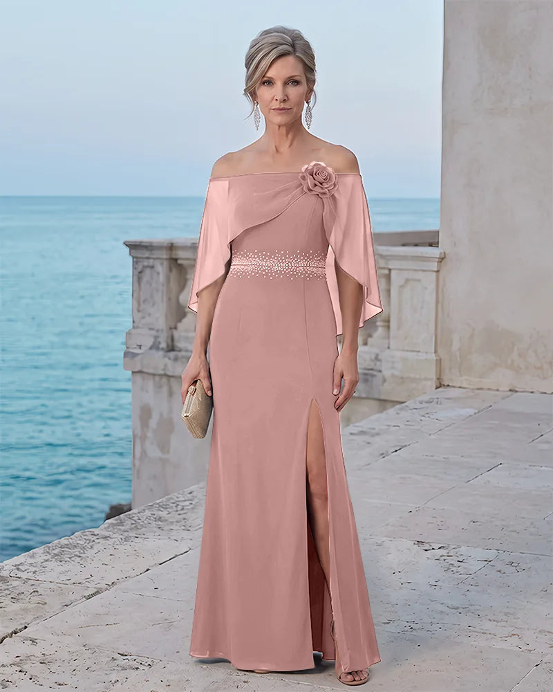 Off The Shoulder Chiffon Mermaid Mother of the Bride Dress
