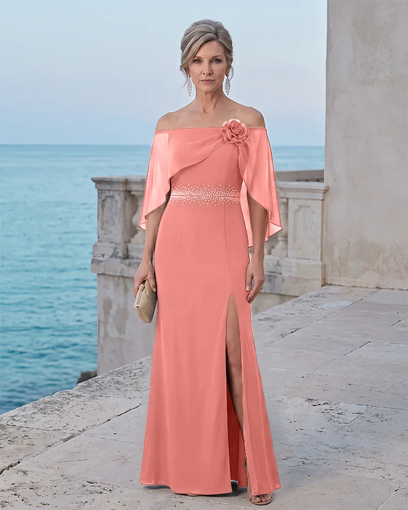 Off The Shoulder Chiffon Mermaid Mother of the Bride Dress