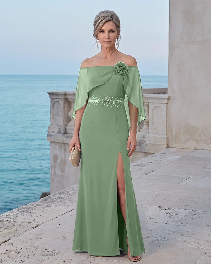 Off The Shoulder Chiffon Mermaid Mother of the Bride Dress
