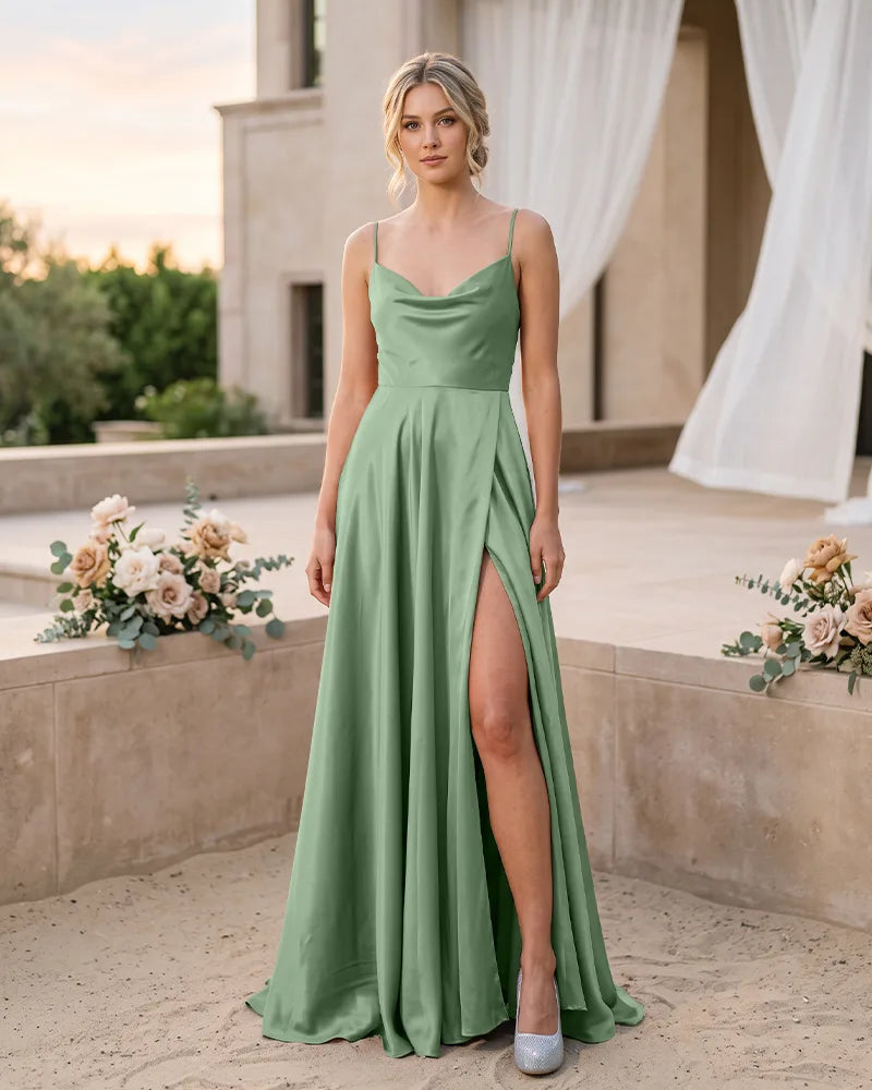 Satin Spaghetti Strap Bridesmaid Dress Simple