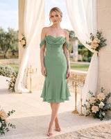 Off The Shoulder Chiffon Mermaid Midi Bridesmaid Dress