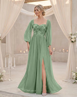 Sequin Bodice Long Bridesmaid Dress With Puff Sleeve