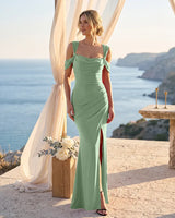 Cowl Neck Off Shoulder Mermaid Long Bridesmaid Dress