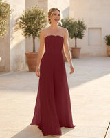 Strapless-Pleated-Maxi-Bridesmaid-Dress-with-Corset-Back-Burgundy-1