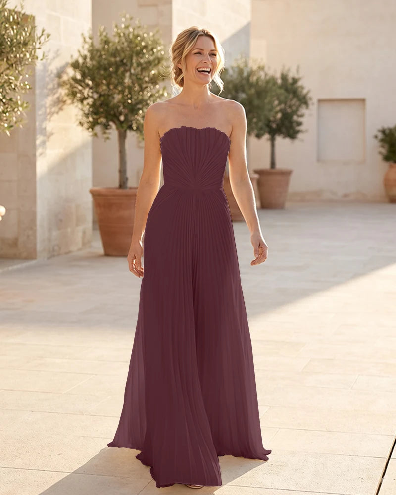 Strapless-Pleated-Maxi-Bridesmaid-Dress-with-Corset-Back-Cabernet-1