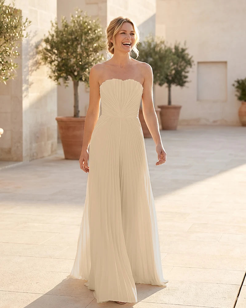 Strapless-Pleated-Maxi-Bridesmaid-Dress-with-Corset-Back-Champagne-1