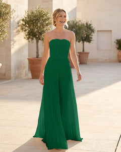 Strapless-Pleated-Maxi-Bridesmaid-Dress-with-Corset-Back-Dark-Green-1