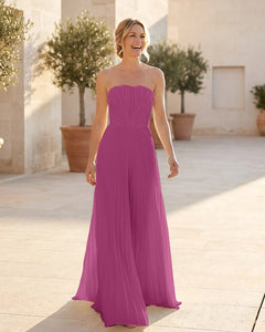 Strapless-Pleated-Maxi-Bridesmaid-Dress-with-Corset-Back-Fuchsia-1