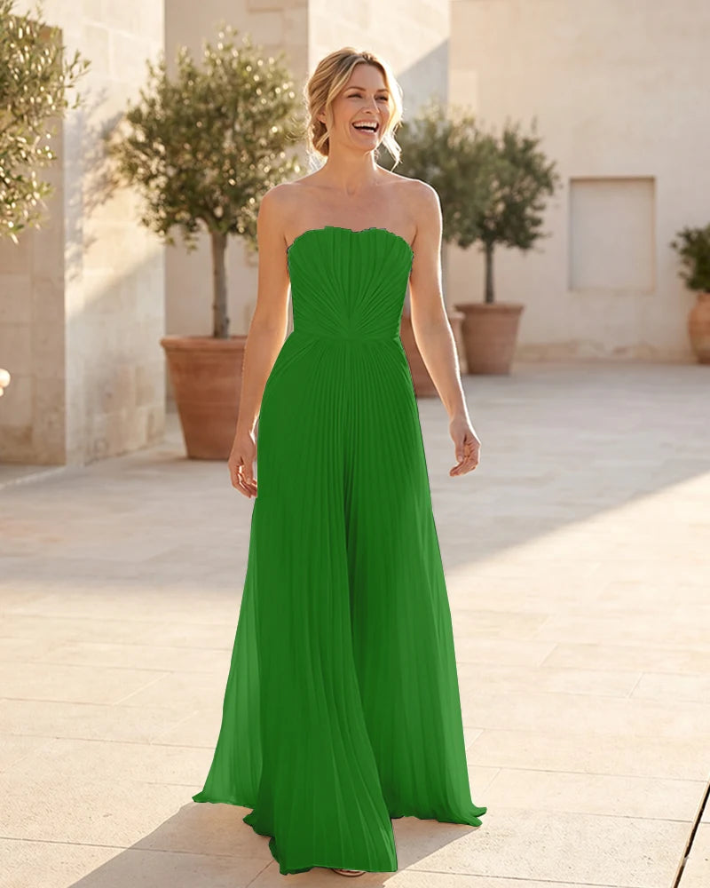 Strapless-Pleated-Maxi-Bridesmaid-Dress-with-Corset-Back-Green-1