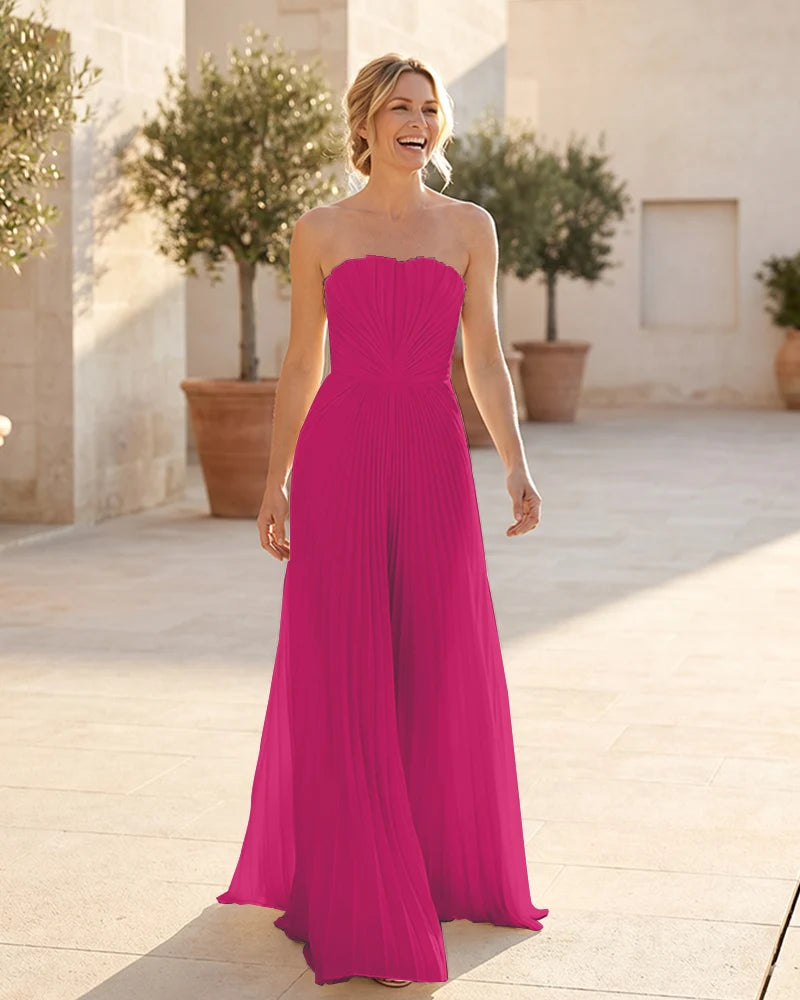 Strapless-Pleated-Maxi-Bridesmaid-Dress-with-Corset-Back-Hot-Pink-1