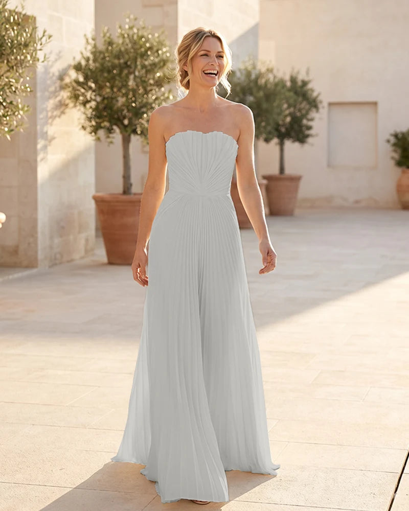 Strapless-Pleated-Maxi-Bridesmaid-Dress-with-Corset-Back-Ivory-1