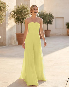 Strapless-Pleated-Maxi-Bridesmaid-Dress-with-Corset-Back-Lemon-1