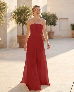 Strapless-Pleated-Maxi-Bridesmaid-Dress-with-Corset-Back-Red-1