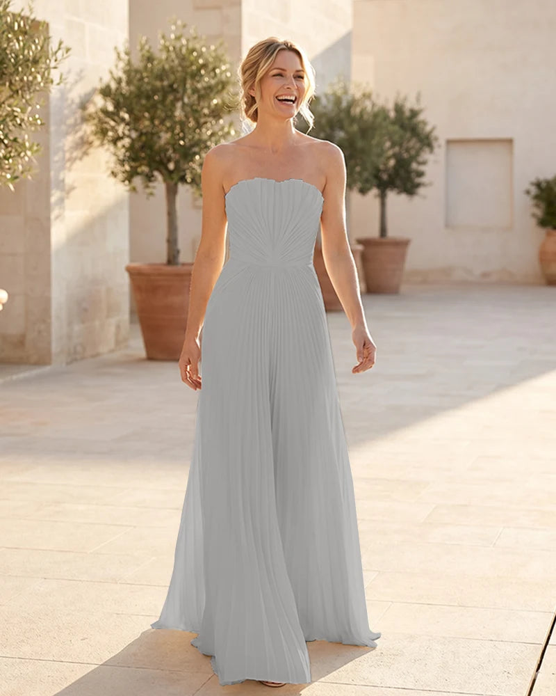 Strapless-Pleated-Maxi-Bridesmaid-Dress-with-Corset-Back-Silver-1