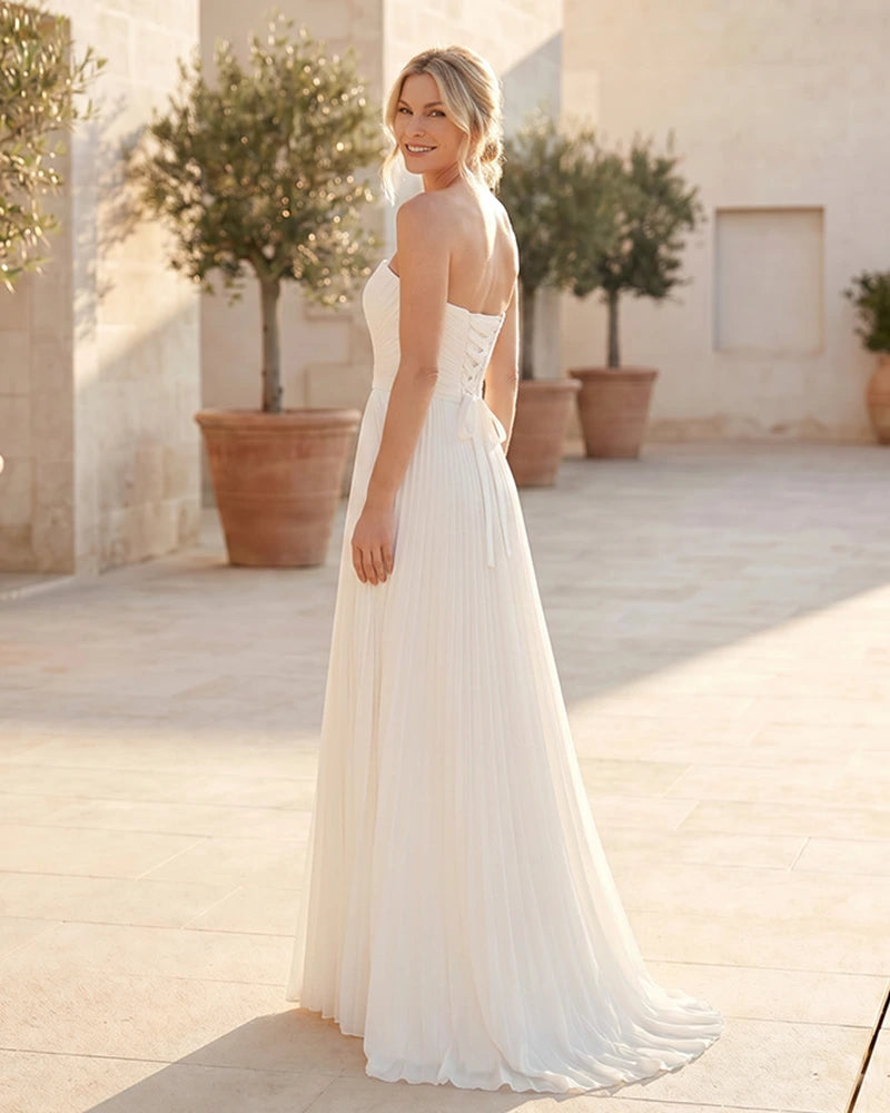 Strapless-Pleated-Maxi-Bridesmaid-Dress-with-Corset-Back-White-3