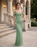 Off The Shoulder Sequin Backless Mermaid Prom Dress
