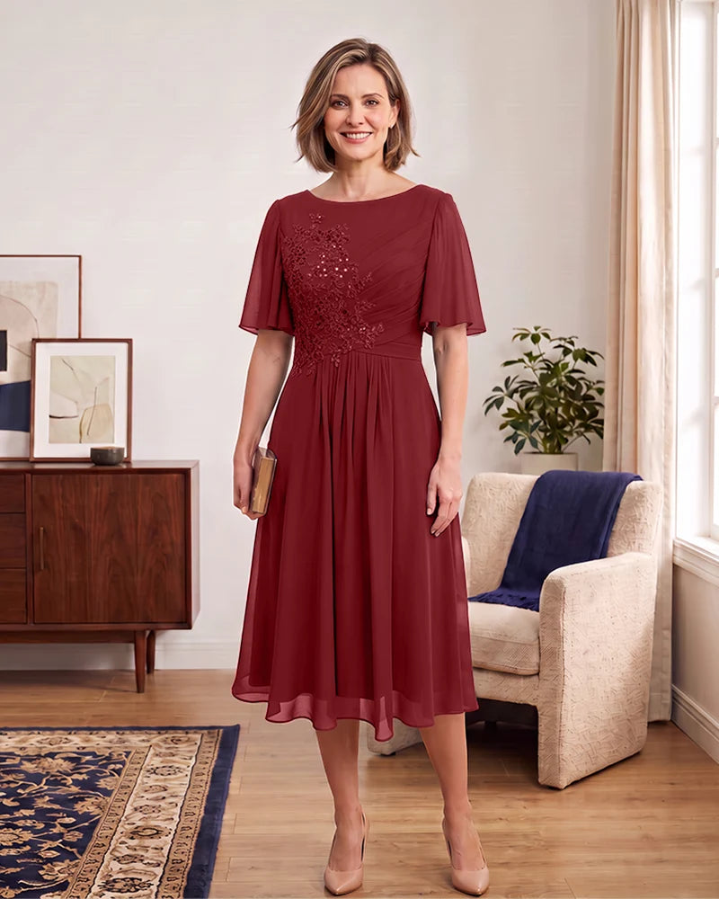 Elegant Lace Applique Mother of the Bride Knee Length Dress