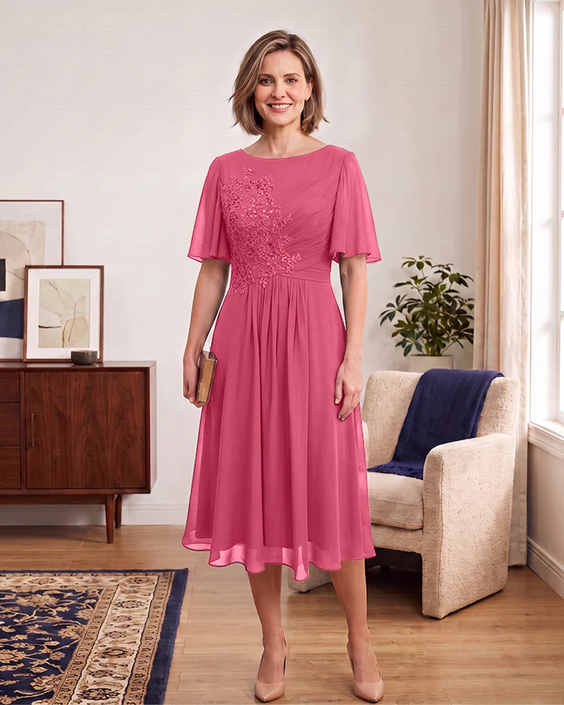 Elegant Lace Applique Mother of the Bride Knee Length Dress