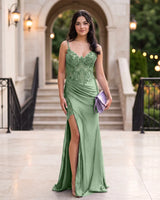 Spaghetti Straps Lace Beaded Mermaid Prom Dress