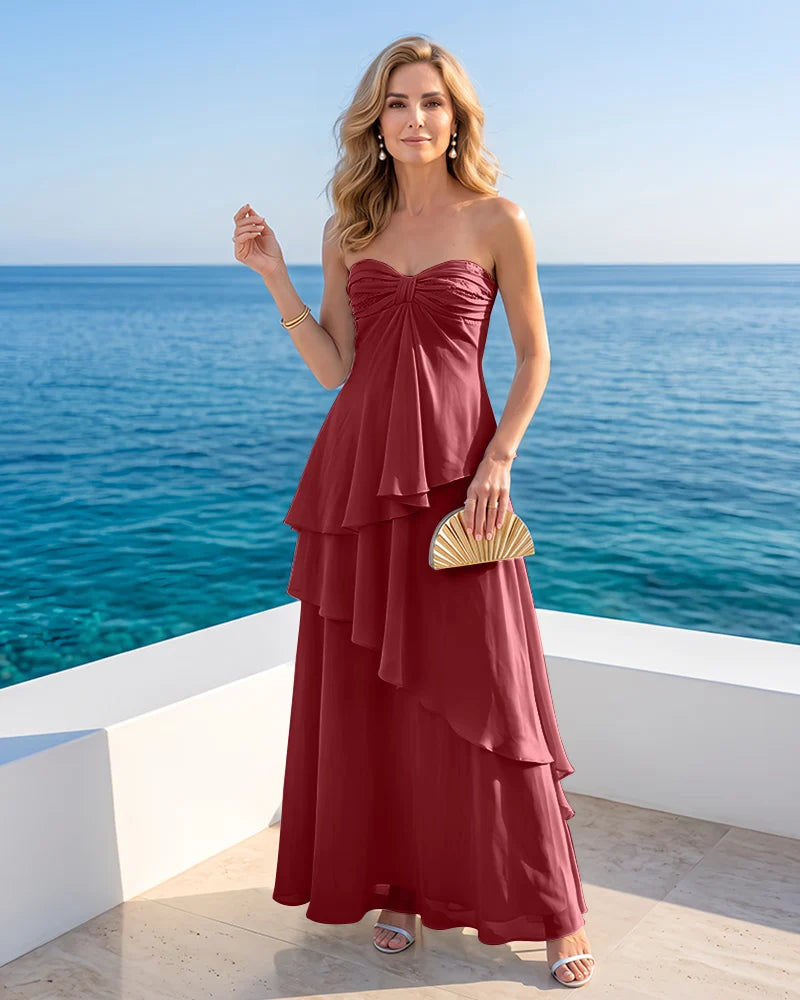 Strapless Chiffon Bridesmaid Dress With Lace-Up Back