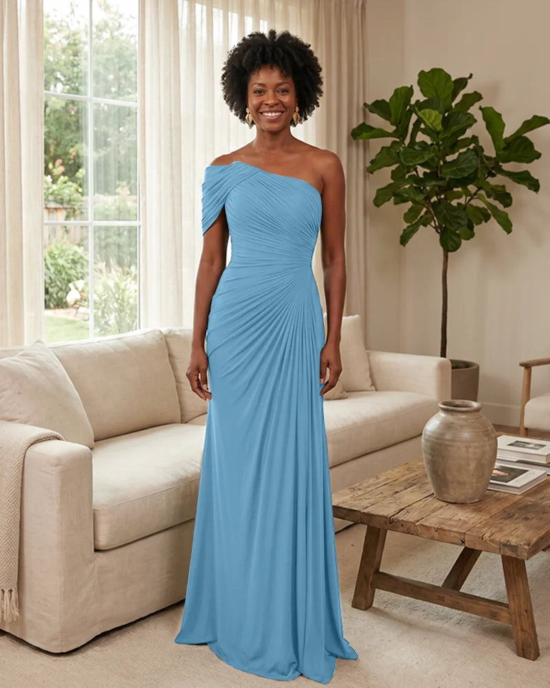 Off-the-Shoulder-Ruched-Mermaid-Corset-Back-Bridesmaid-Dress-Blue-1