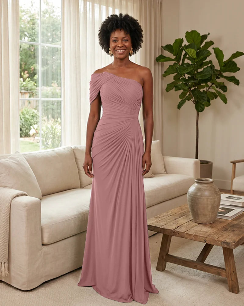 Off-the-Shoulder-Ruched-Mermaid-Corset-Back-Bridesmaid-Dress-Blush-1