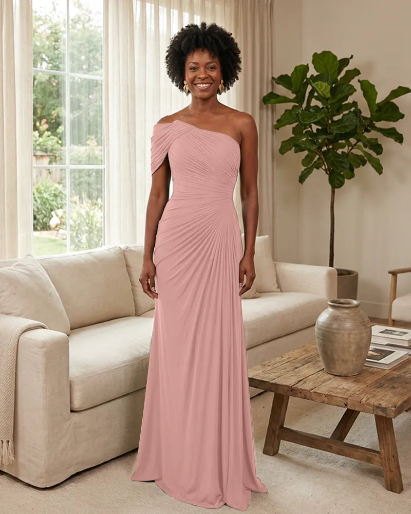 Off-the-Shoulder-Ruched-Mermaid-Corset-Back-Bridesmaid-Dress-Blushing-Pink-1