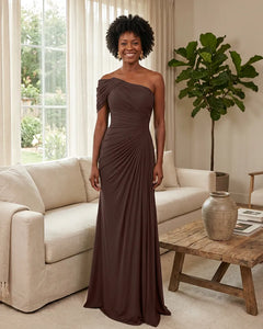 Off-the-Shoulder-Ruched-Mermaid-Corset-Back-Bridesmaid-Dress-Brown-1