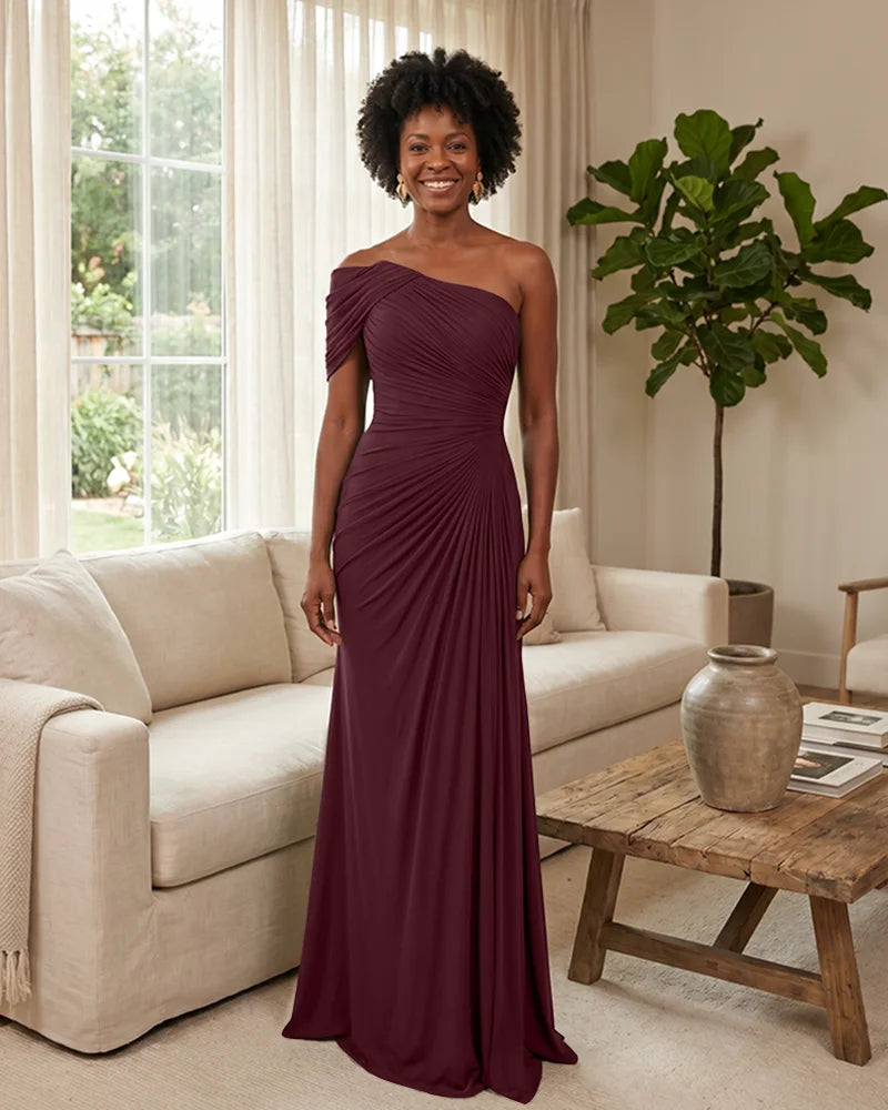 Off-the-Shoulder-Ruched-Mermaid-Corset-Back-Bridesmaid-Dress-Cabernet-1
